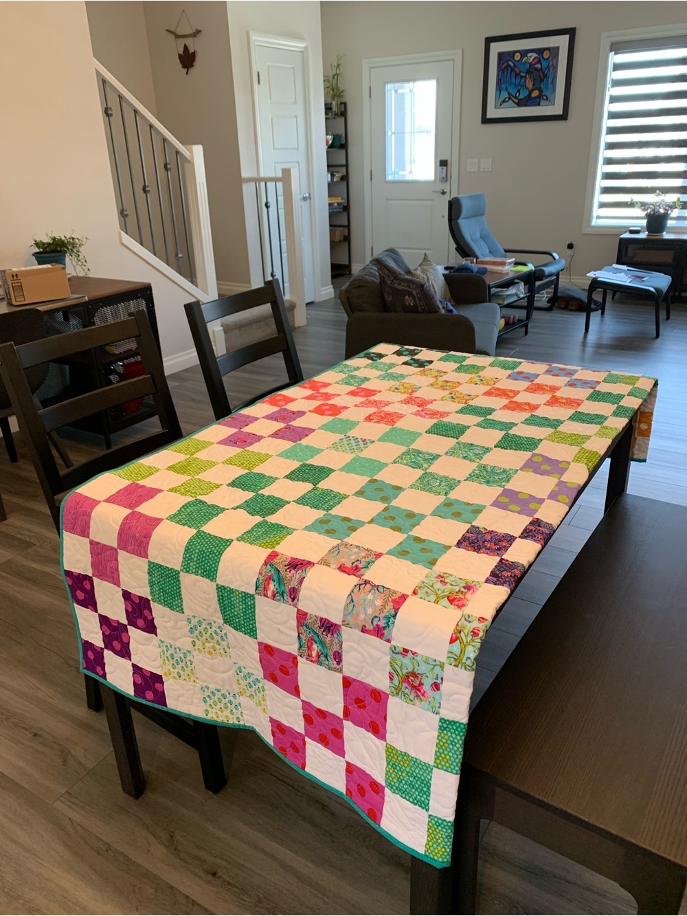 Handcrafted checkerboard quilt